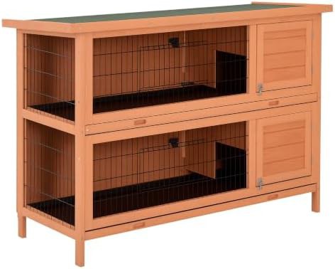 Orange two story wooden bunny house