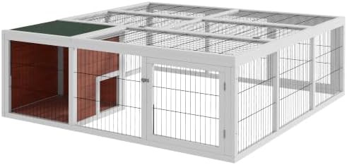 Dark brown outdoor playpen and hutch