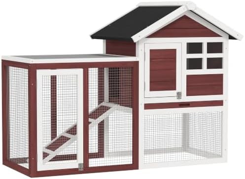 Brown wooden hutch with outdoor run