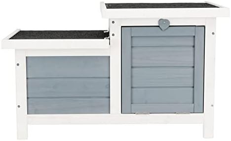 Grey wooden rabbit hideout with dual ramps