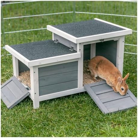 Grey wooden rabbit hideout with dual ramps — photo 3