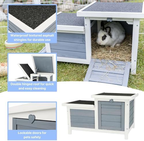 Grey wooden rabbit hideout with dual ramps — photo 5