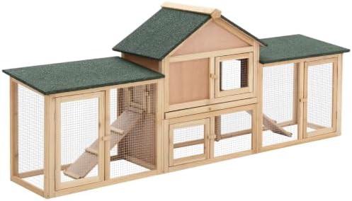 Natural wood hutch with double runs