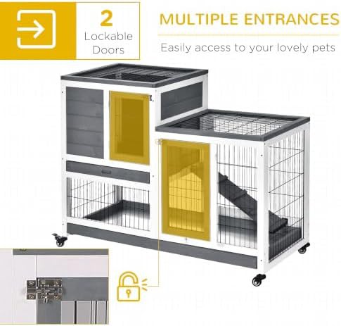 Elevated grey indoor hutch with wheels — photo 4