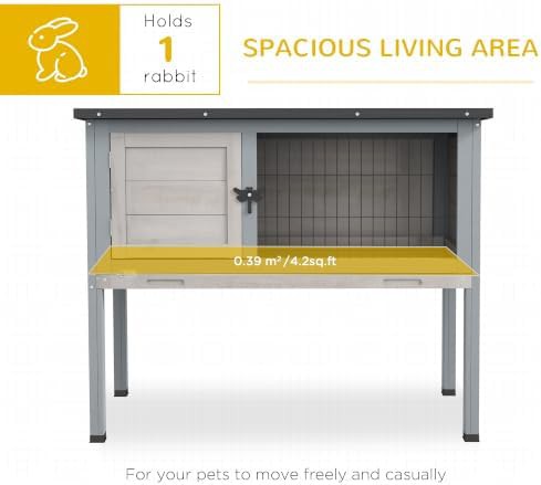 Elevated light gray wooden rabbit hutch — photo 3