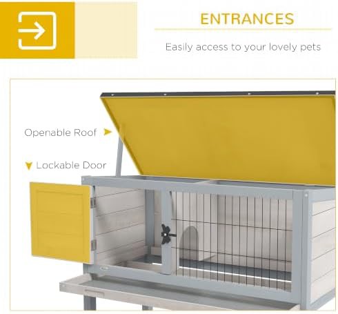 Elevated light gray wooden rabbit hutch — photo 4