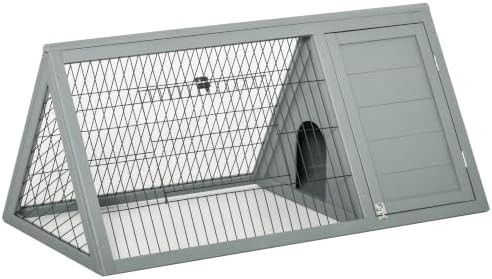 Grey A-frame outdoor rabbit hutch