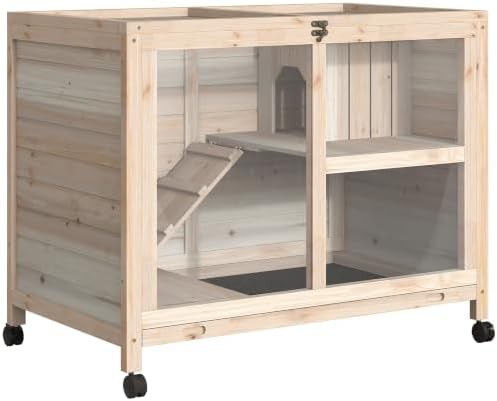 Natural wood hutch with openable roof