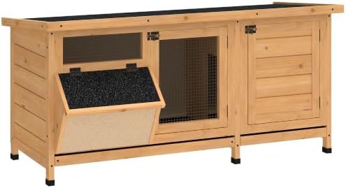 Natural wood hutch with feeding trough