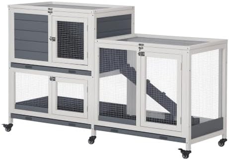 Elevated grey hutch with openable top