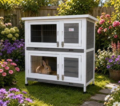 Grey double decker hutch on legs