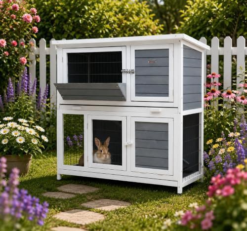 Grey two tier hutch with ramp