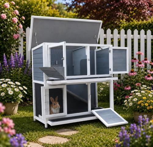 Grey two tier hutch with ramp — photo 3
