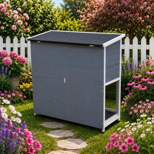 Grey two tier hutch with ramp — photo 4