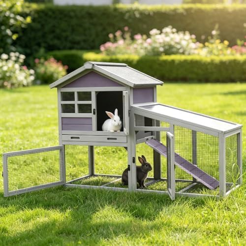 Wooden Rabbit House with UV Protection Roof