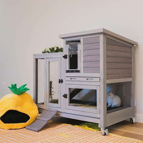 Grey hutch with movable bottom wire mesh