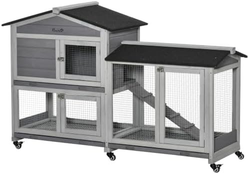 Grey mobile hutch with asphalt roof