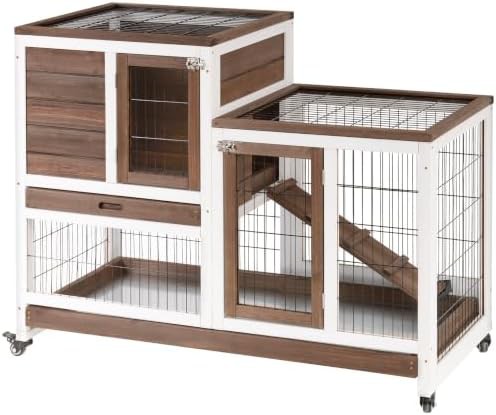 Brown elevated hutch with enclosed run
