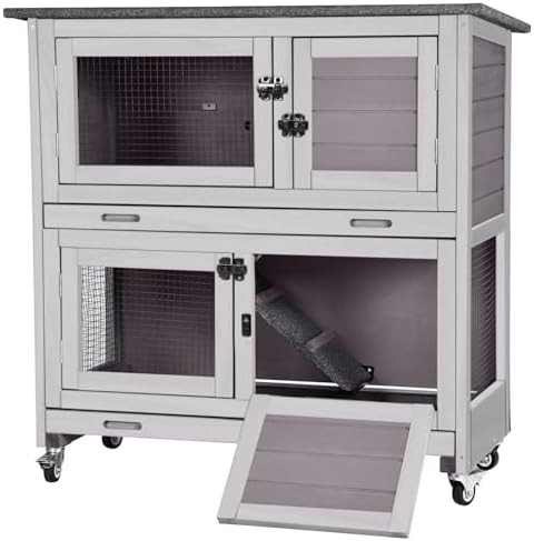 Two Story Wood Pet Cage with Casters