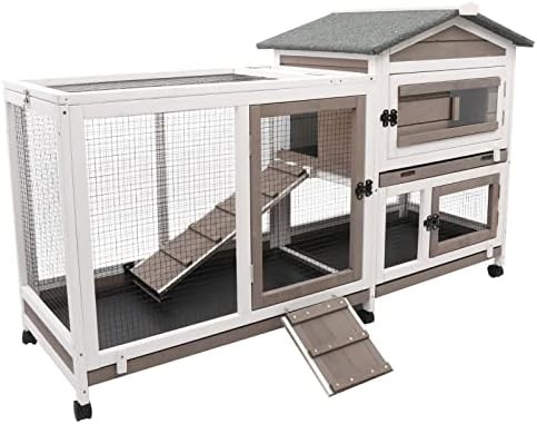 White and grey two story bunny cage
