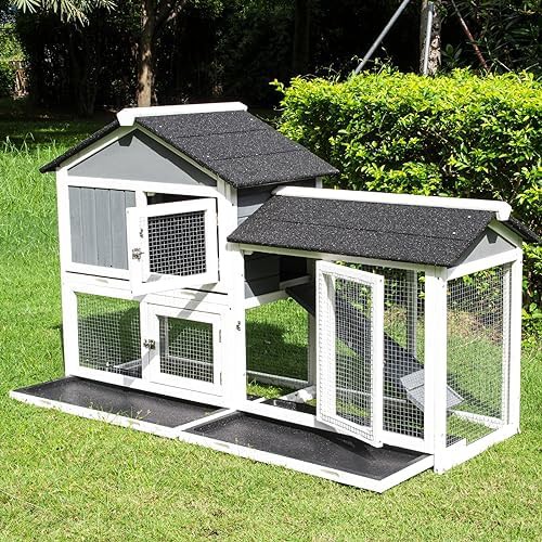 Gray and white multi animal wooden hutch