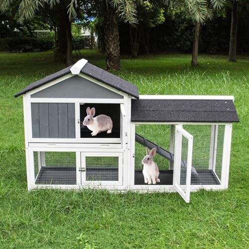 Gray and white multi level outdoor hutch