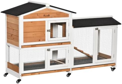 Natural wood hutch with rolling wheels