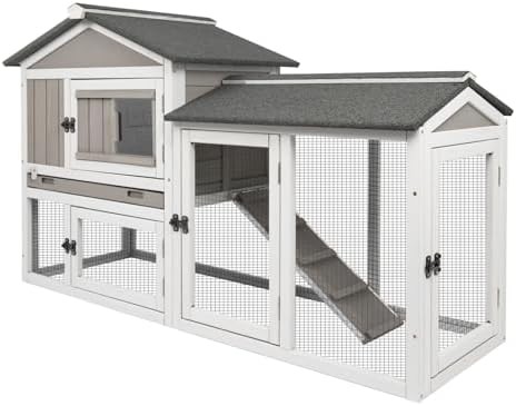 Grey two story hutch with ventilation doors