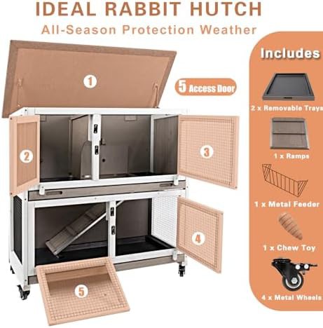 Two story wooden bunny cage on wheels — photo 3