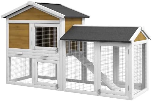 Natural wood hutch with asphalt roof