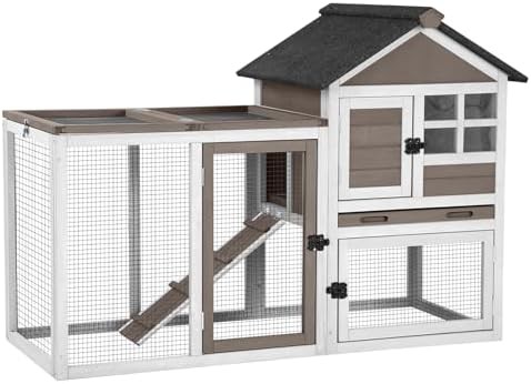 Brown outdoor bunny cage with run
