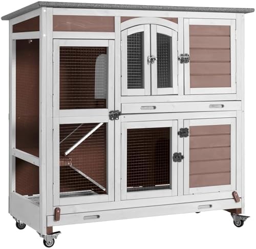 Two story hutch with deep plastic trays