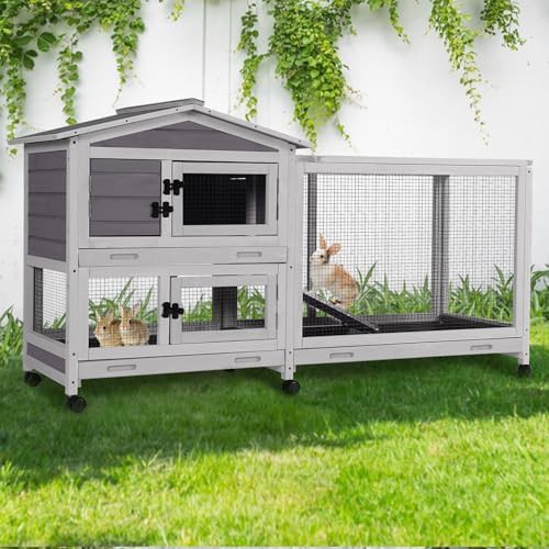 Grey two story bunny cage with casters