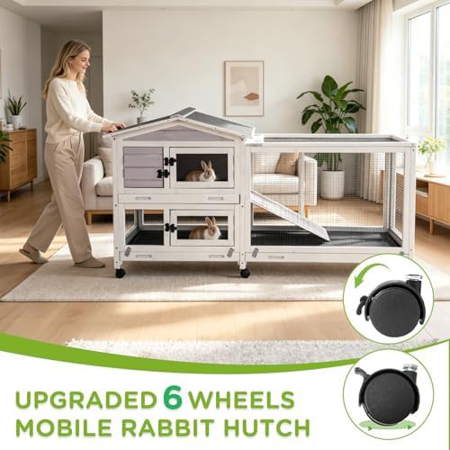 Grey two story bunny cage with casters — photo 5
