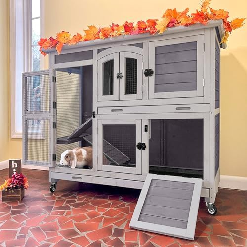 Grey two tier indoor rabbit hutch