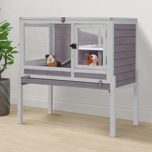 Grey indoor hutch with chew proof ramp