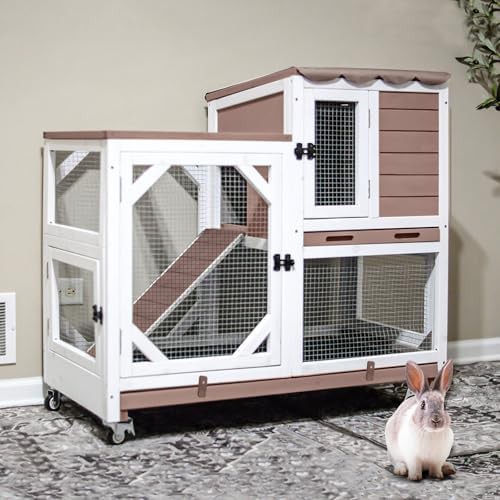 Wooden two story hutch with leakproof trays