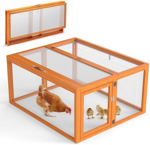 Portable orange wooden chicken coop run