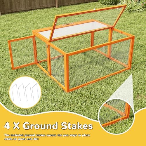 Portable orange wooden chicken coop run — photo 3