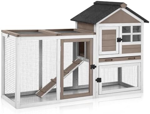 Brown metal frame hutch with chew proof ramp