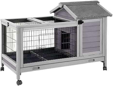 Grey wooden mobile bunny hutch