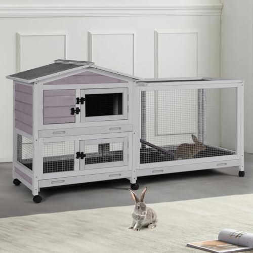 Grey metal hutch with attached run