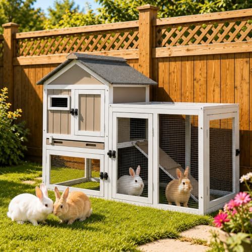 Two story hutch with ramp and tray