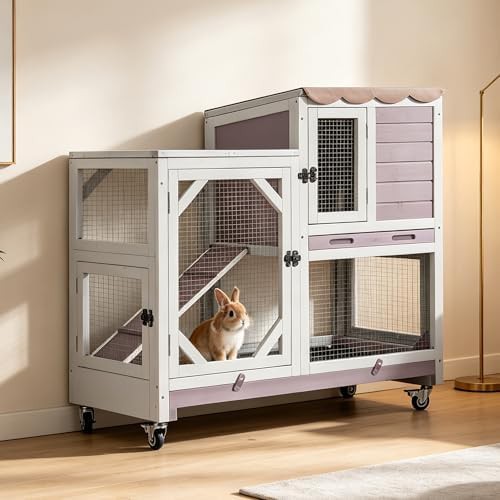 Grey two story wooden outdoor hutch