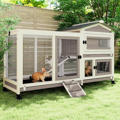 Grey two story wooden hutch