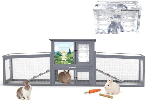 Large two level grey hutch with sloped roof