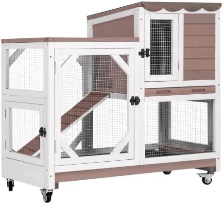 Brown indoor hutch with tarp roof