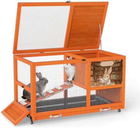 Two level wooden hutch with casters