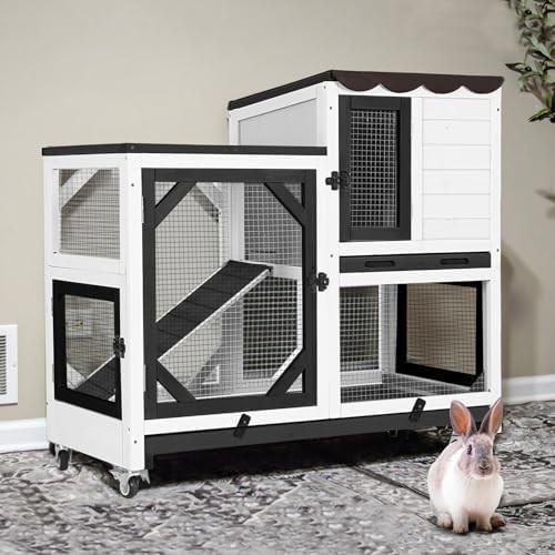 Black and white two story mobile hutch