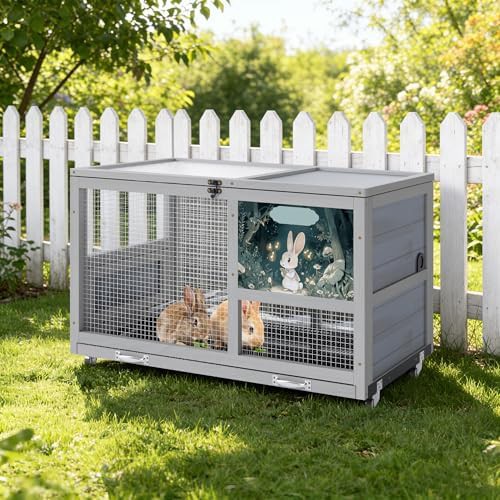 Heated double decker grey wooden hutch — photo 5